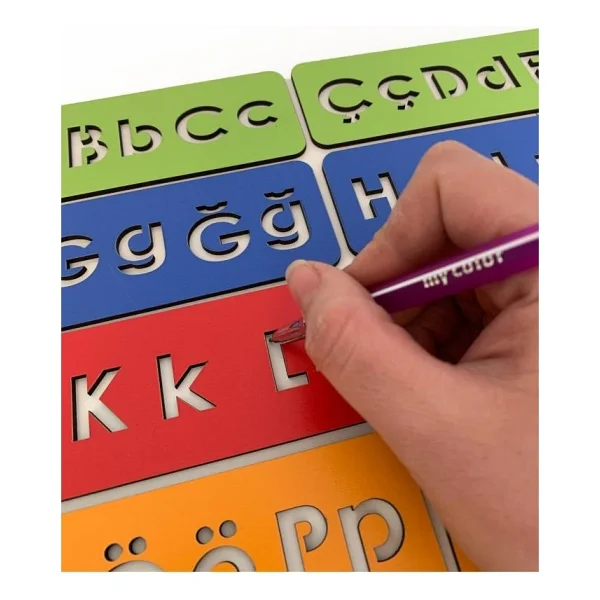 Woodylife Çocuk Montessori Alfabe Öğrenme Seti 5 Renkli El Kası Geliştirme 10 Parça - Görsel 3
