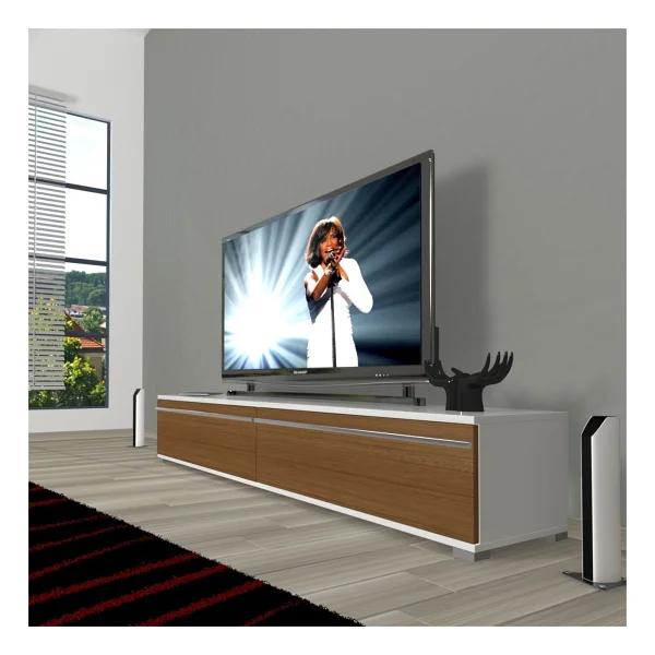 Decoraktiv Eko 140t Mdf TV Ünitesi TV Sehpası - Beyaz - Siyah - Görsel 8