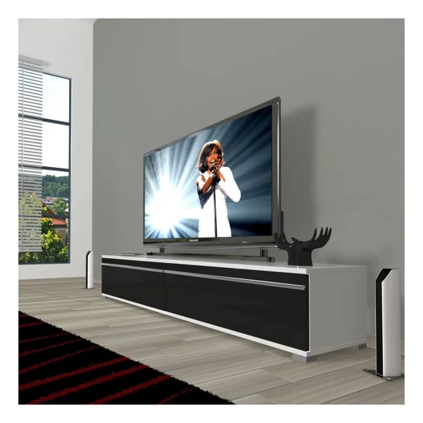Decoraktiv Eko 140t Mdf TV Ünitesi TV Sehpası - Beyaz - Siyah - Görsel 9