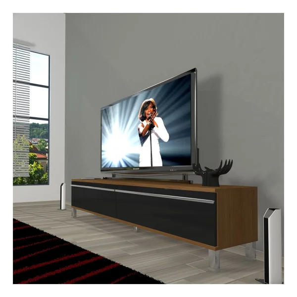 Decoraktiv Eko 140t Mdf Krom Ayaklı TV Ünitesi TV Sehpası - Parlak Beyaz - Görsel 3