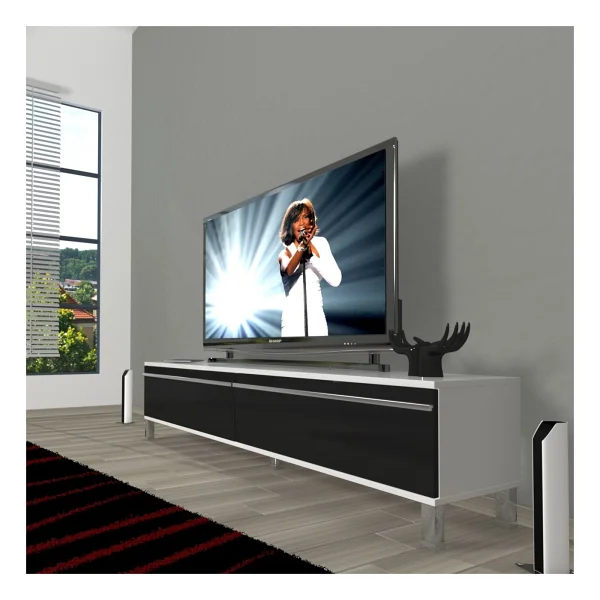 Decoraktiv Eko 140t Mdf Krom Ayaklı TV Ünitesi TV Sehpası - Parlak Beyaz - Görsel 9