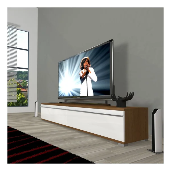 Decoraktiv Eko 140t Mdf TV Ünitesi TV Sehpası - Beyaz - Siyah - Görsel 4