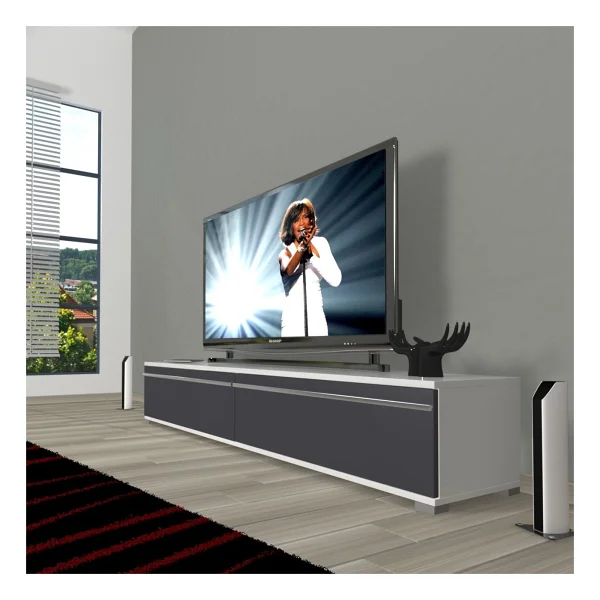 Decoraktiv Eko 140t Mdf TV Ünitesi TV Sehpası - Beyaz - Siyah - Görsel 5