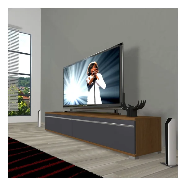 Decoraktiv Eko 140t Mdf TV Ünitesi TV Sehpası - Beyaz - Siyah - Görsel 6