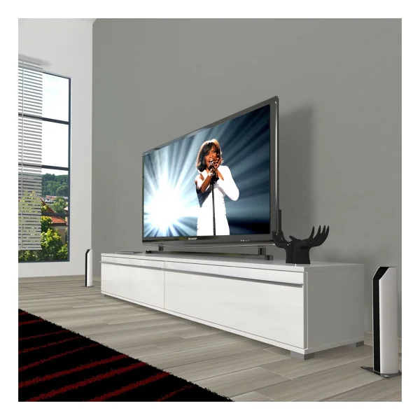 Decoraktiv Eko 140t Mdf TV Ünitesi TV Sehpası - Beyaz - Siyah - Görsel 2