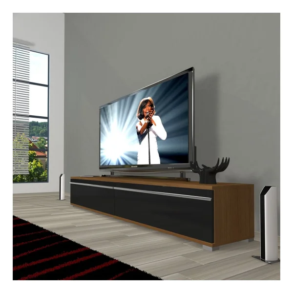 Decoraktiv Eko 140t Mdf TV Ünitesi TV Sehpası - Beyaz - Siyah - Görsel 7