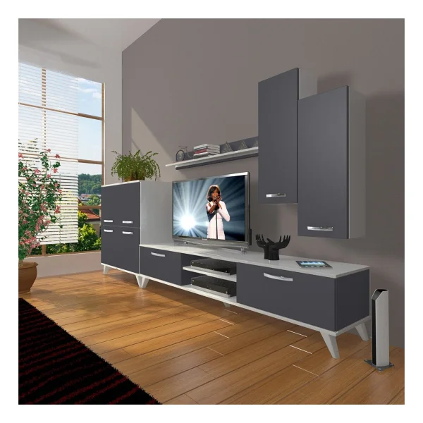 Decoraktiv Eko 6 Mdf DVD Retro TV Ünitesi TV Sehpası Pera - Beyaz - Görsel 8