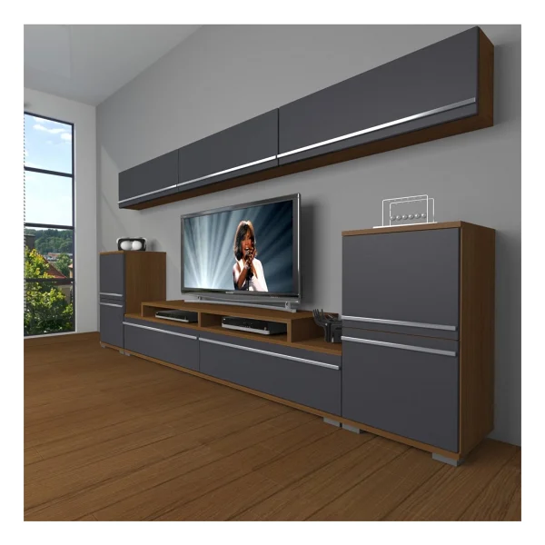 Decoraktiv Ekoflex 9 Mdf TV Ünitesi TV Sehpası Beyaz - Ceviz - Görsel 5