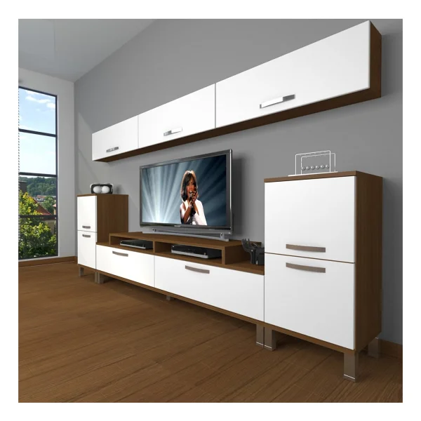 Decoraktiv Ekoflex 9 Slm Krom Ayaklı TV Ünitesi TV Sehpası - Parlak Beyaz - Görsel 5