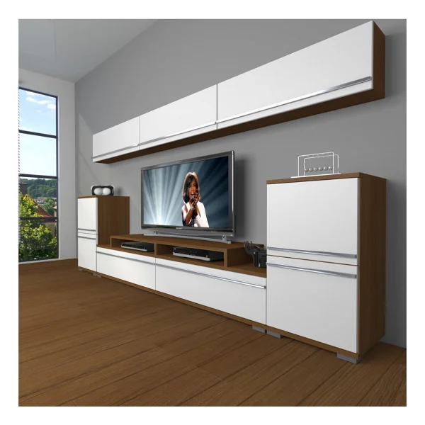Decoraktiv Ekoflex 9 Mdf TV Ünitesi TV Sehpası Beyaz - Ceviz - Görsel 4