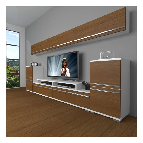 Decoraktiv Ekoflex 9 Mdf TV Ünitesi TV Sehpası Beyaz - Ceviz - Görsel 9