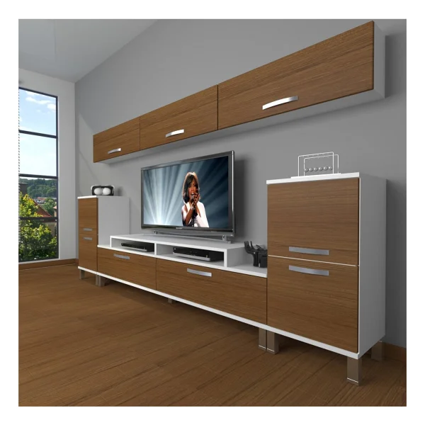 Decoraktiv Ekoflex 9 Slm Krom Ayaklı TV Ünitesi TV Sehpası - Parlak Beyaz - Görsel 3