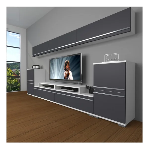 Decoraktiv Ekoflex 9 Mdf TV Ünitesi TV Sehpası Beyaz - Ceviz - Görsel 7