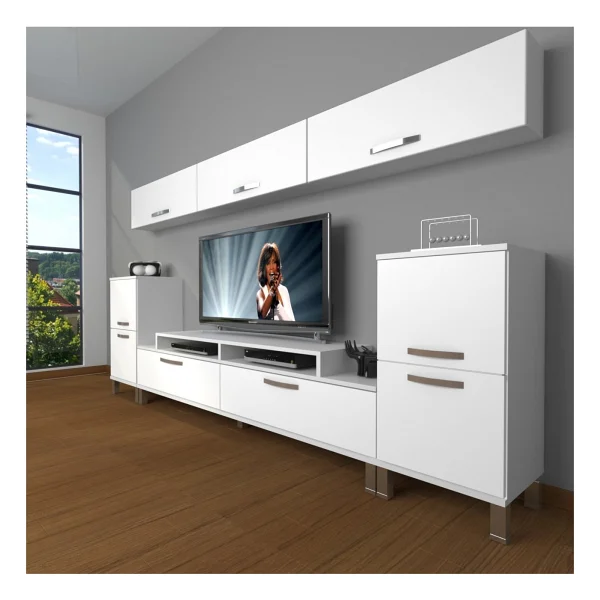 Decoraktiv Ekoflex 9 Slm Krom Ayaklı TV Ünitesi TV Sehpası - Parlak Beyaz - Görsel 2
