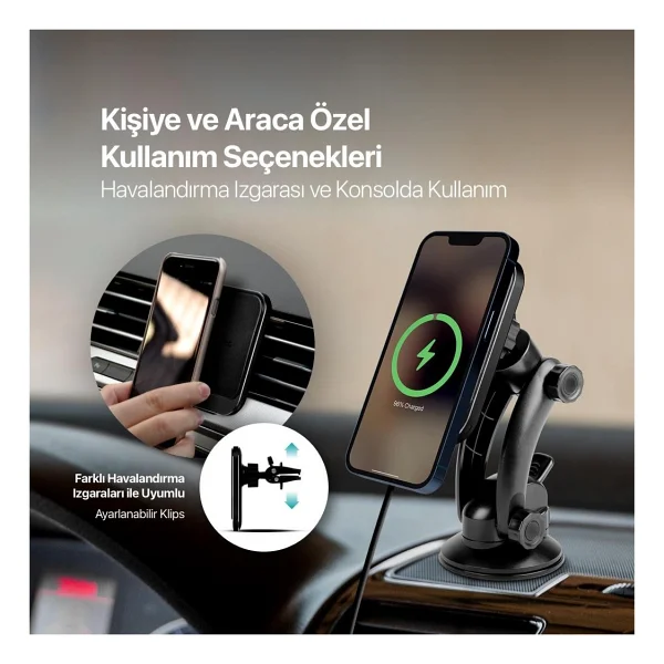 Ttec Aircharger Drive M 2ks18 Magsafe Vantuzlu Mıknatıslı Araç Telefon Tutucu - Görsel 3