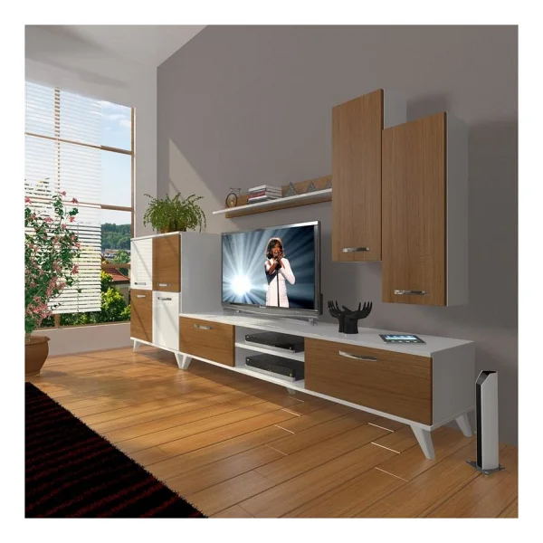 Decoraktiv Eko 6 Slm DVD Retro TV Ünitesi TV Sehpası Beyaz Siyah - Beyaz - Siyah - Görsel 5