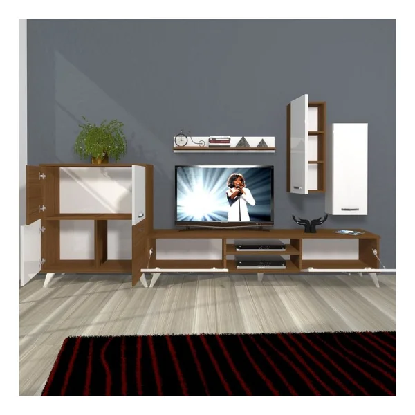 Decoraktiv Eko 6 Slm DVD Retro TV Ünitesi TV Sehpası Beyaz Siyah - Beyaz - Siyah - Görsel 2