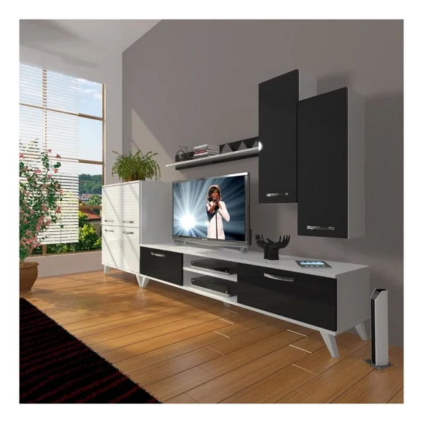 Decoraktiv Eko 6 Slm DVD Retro TV Ünitesi TV Sehpası Beyaz Siyah - Beyaz - Siyah - Görsel 4