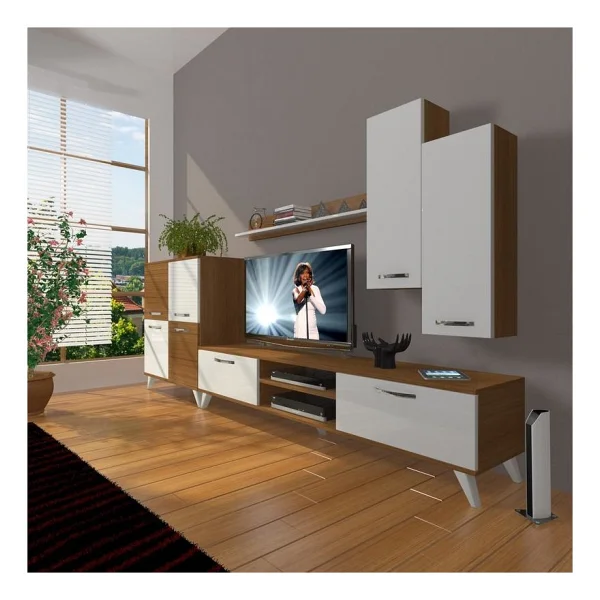 Decoraktiv Eko 6 Slm DVD Retro TV Ünitesi TV Sehpası Beyaz Siyah - Beyaz - Siyah - Görsel 6