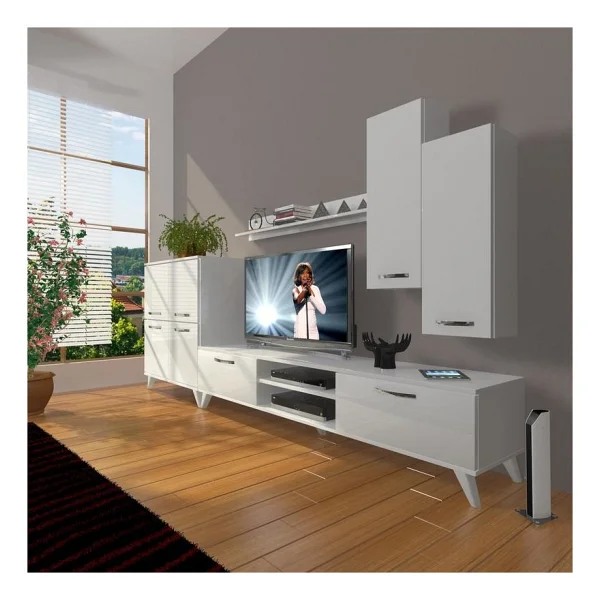 Decoraktiv Eko 6 Slm DVD Retro TV Ünitesi TV Sehpası Beyaz Siyah - Beyaz - Siyah - Görsel 3