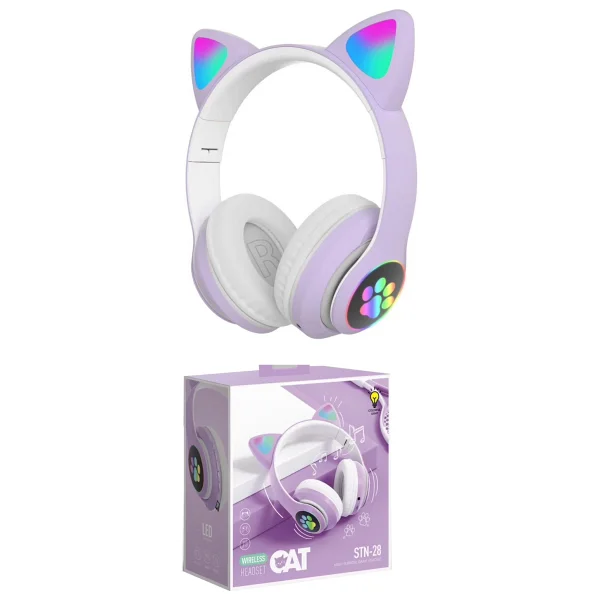 Karler Stn-28 Mikrofonlu LED Işıklı Kulak Üstü Kedi Bluetooth Kulaklık Yeşil - Görsel 7