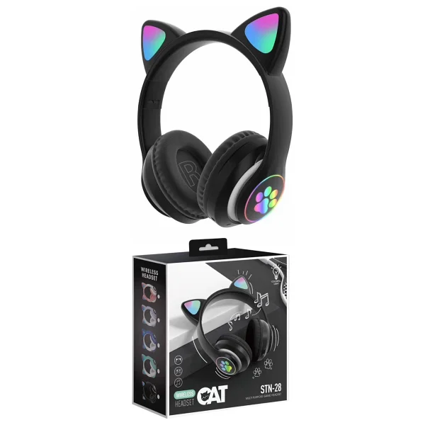 Karler Stn-28 Mikrofonlu LED Işıklı Kulak Üstü Kedi Bluetooth Kulaklık Yeşil - Görsel 5