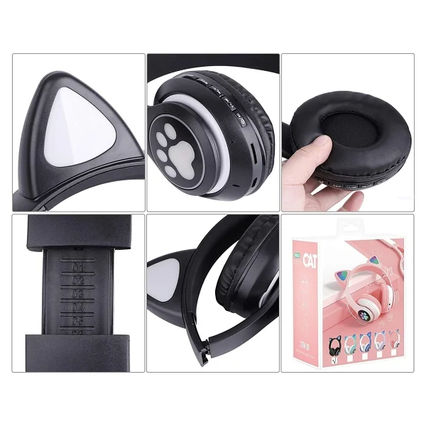 Karler Stn-28 Mikrofonlu LED Işıklı Kulak Üstü Kedi Bluetooth Kulaklık Yeşil - Görsel 4