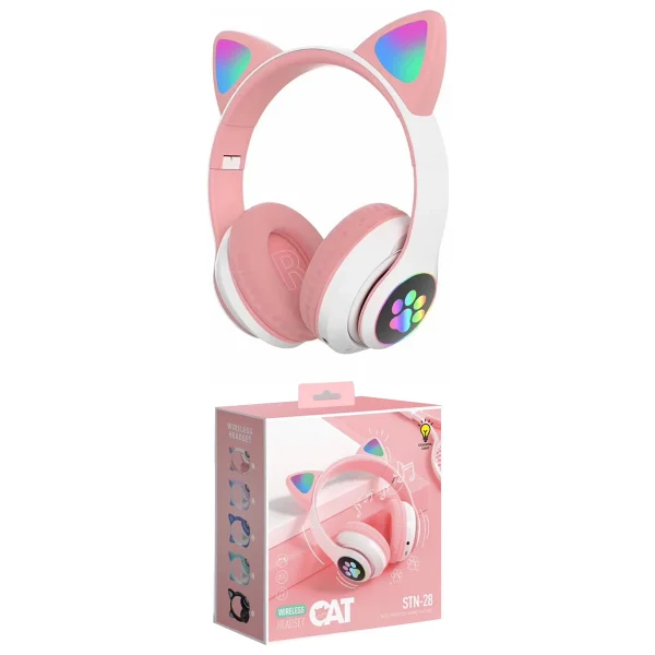 Karler Stn-28 Mikrofonlu LED Işıklı Kulak Üstü Kedi Bluetooth Kulaklık Yeşil - Görsel 8