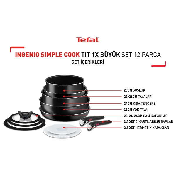 Tefal Ingenio Simplecook 1x 12 Parça Büyük Titanyum Tava Tencere Seti - Görsel 2
