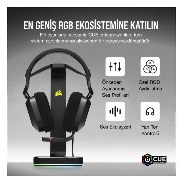 Corsair Hs80 RGB USB Ca-9011237-Eu Siyah 7.1 Kablolu Kulak Üstü Oyuncu Kulaklığı - Görsel 3