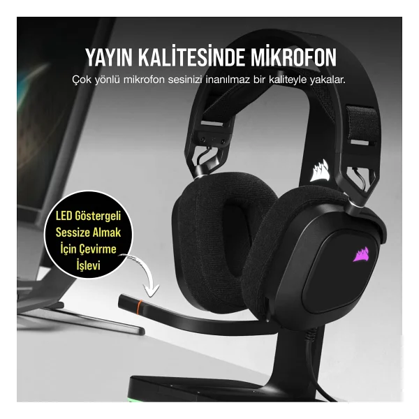 Corsair Hs80 RGB USB Ca-9011237-Eu Siyah 7.1 Kablolu Kulak Üstü Oyuncu Kulaklığı - Görsel 4