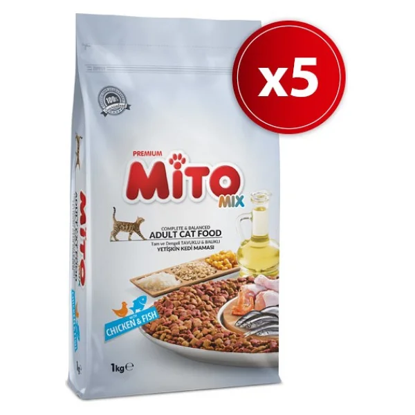 Mito Mix 1 Kg X 5 Adet Tavuklu Ve Balıklı Renkli Taneli Yetişkin Kedi Maması Tüm Irklar İçin - Görsel 7