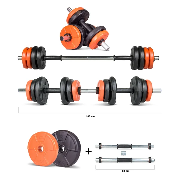 Ecgspor Yıldız Serisi 12 Kg Multifonksiyonel Kırmızı Siyah Halter Seti Ve Dambıl Seti - Görsel 4