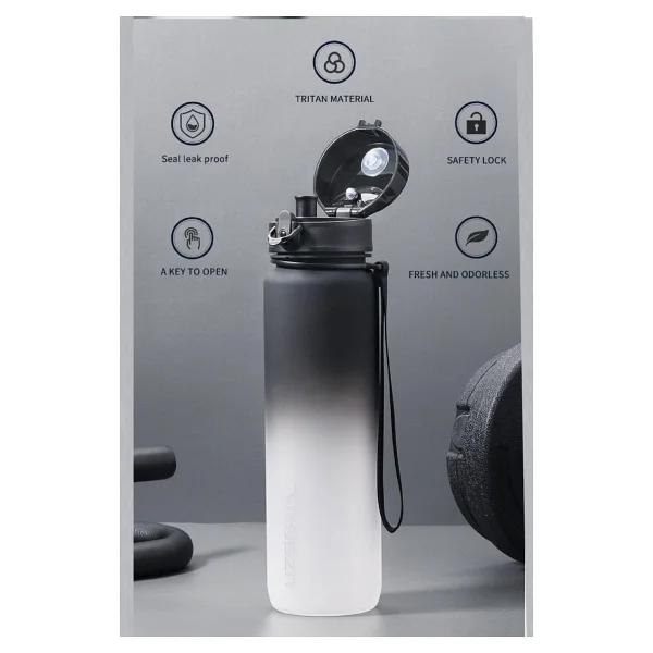 Uzspace 3038-4 Çift Renk Siyah-Beyaz 1000 Ml Tritan Motivasyon Matarası - Görsel 4