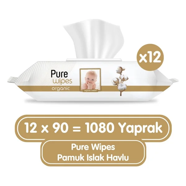 Pure Baby Organik Pamuklu 90 Yaprak 12'li Paket Islak Havlu - Görsel 7