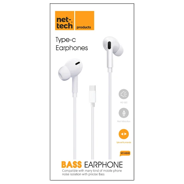 Nettech NT-HS05 Beyaz Type-C Kablolu Kulak İçi Kulaklık - Görsel 2