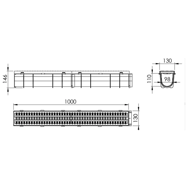 Luxwares 130 X 95 X 1000 Mm Drenaj Kanalı / Havuz Izgarası / Plastik Izgara + Oluk + Tapa - Görsel 5