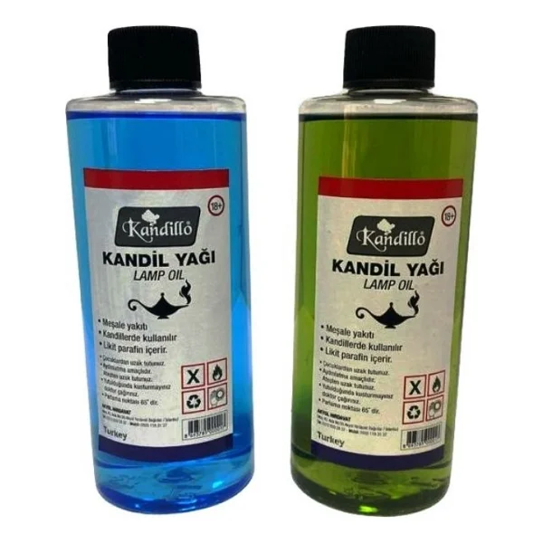 Kandillo Mavi Yeşil Kandil Yağı Kokusuz Dumansız Iç Mekan Gaz Lambası Yakıtı 250 Ml 2'li Set - Görsel 2