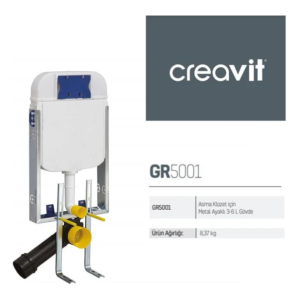 Creavit Gömme Rezervuar Asma Klozet İçin+Mat Gri Kumanda Paneli - Görsel 3