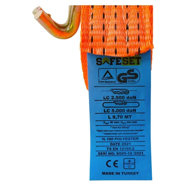 Safeset Sg-85 50mm 2 Inch Spanzet 10mt 5000dan 12mm Çift J Kanca Yük Gerdirme - Görsel 3