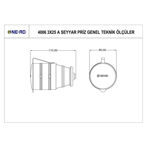 Ne-Ad Nead Kauçuk 3x25 A Seyyar Priz - 1 Adet - Görsel 5