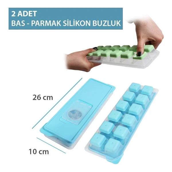 Gondol Yapışmaz Silikon Bas Çıkar Buzluk Küp Şekilli Buz Kalıbı Mavi Renk 2 Adet - Görsel 2