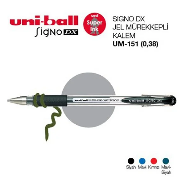 Uni-Ball Um-151 Signo Dx 0.38 Mm Mavi Jel Kalem - Görsel 9