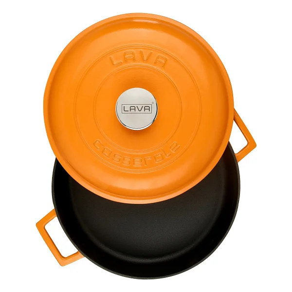 Lava Spring Kubbe Kapaklı Turuncu 28 Cm Çok Amaçlı Yayvan Döküm Tencere - Görsel 3