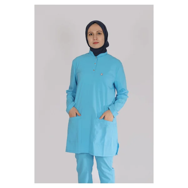 Pratik Medikal Likralı Hemşire Forması Tesettür Tek Üst Bebe Mavi - Açık Mavi - 2xl - Görsel 3