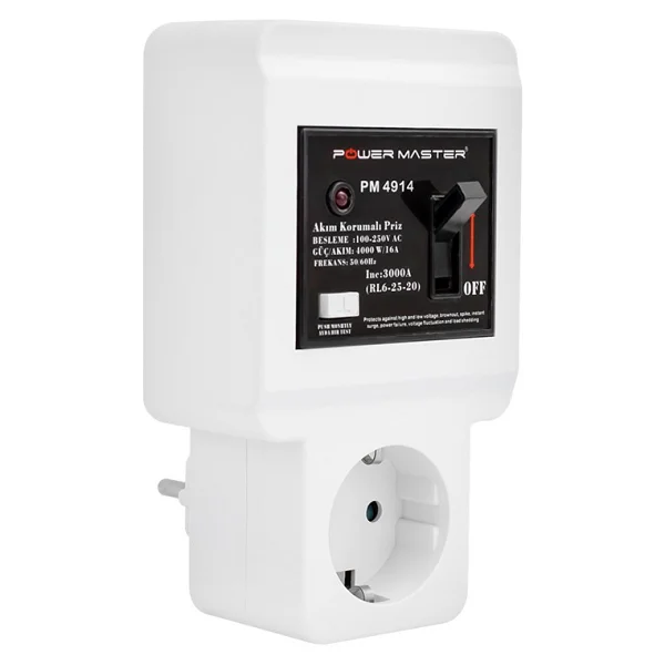 Powermaster 220 Volt 16 Amper Tekli Akım Korumalı Sigortalı Priz - Beyaz - Görsel 2