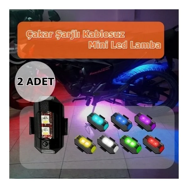 Nkt Group RGB Motosiklet Drone Bisiklet Otomotiv Çakar Şarjlı Kablosuz Mini LED - 7 Farklı Renk - Görsel 2