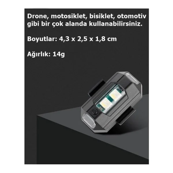 Nkt Group RGB Motosiklet Drone Bisiklet Otomotiv Çakar Şarjlı Kablosuz Mini LED - 7 Farklı Renk - Görsel 4