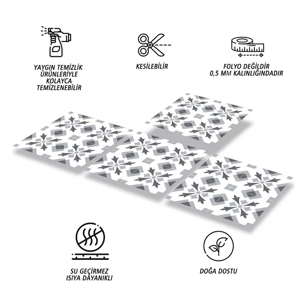 Tink Kendinden Yapışkanlı Mutfak Banyo Kaplama Geometrik 032 Desenli Pvc Karo 30x30 Cm 11 Adet 1m2 - Görsel 2