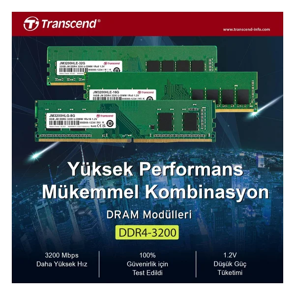 Transcend 8 GB 3200 MHz DDR4 Cl22 Jm3200hlg-8g RAM - Görsel 2